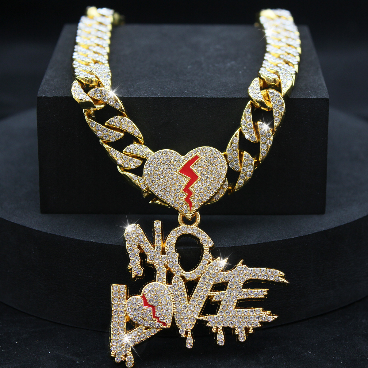 Men's Rhinestone Love No Love Hip Hop Necklace